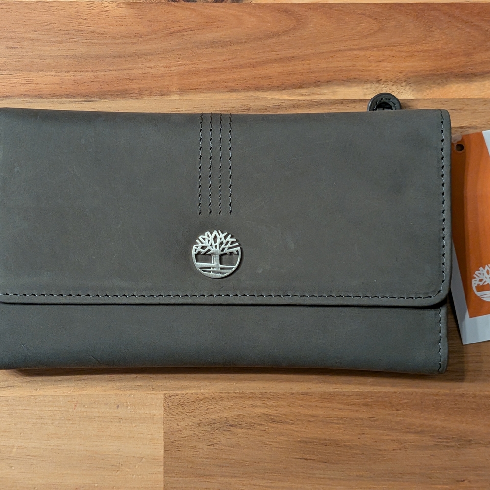 Gray Leather Wallet with Logo